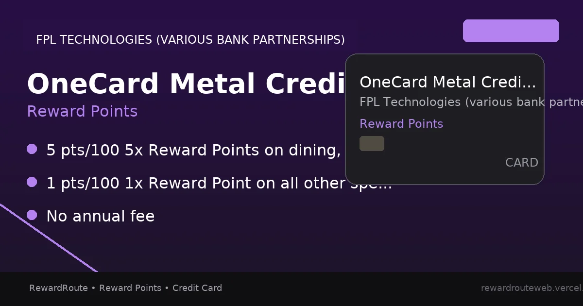 OneCard Metal Credit Card — FPL Technologies (various bank partnerships) credit card